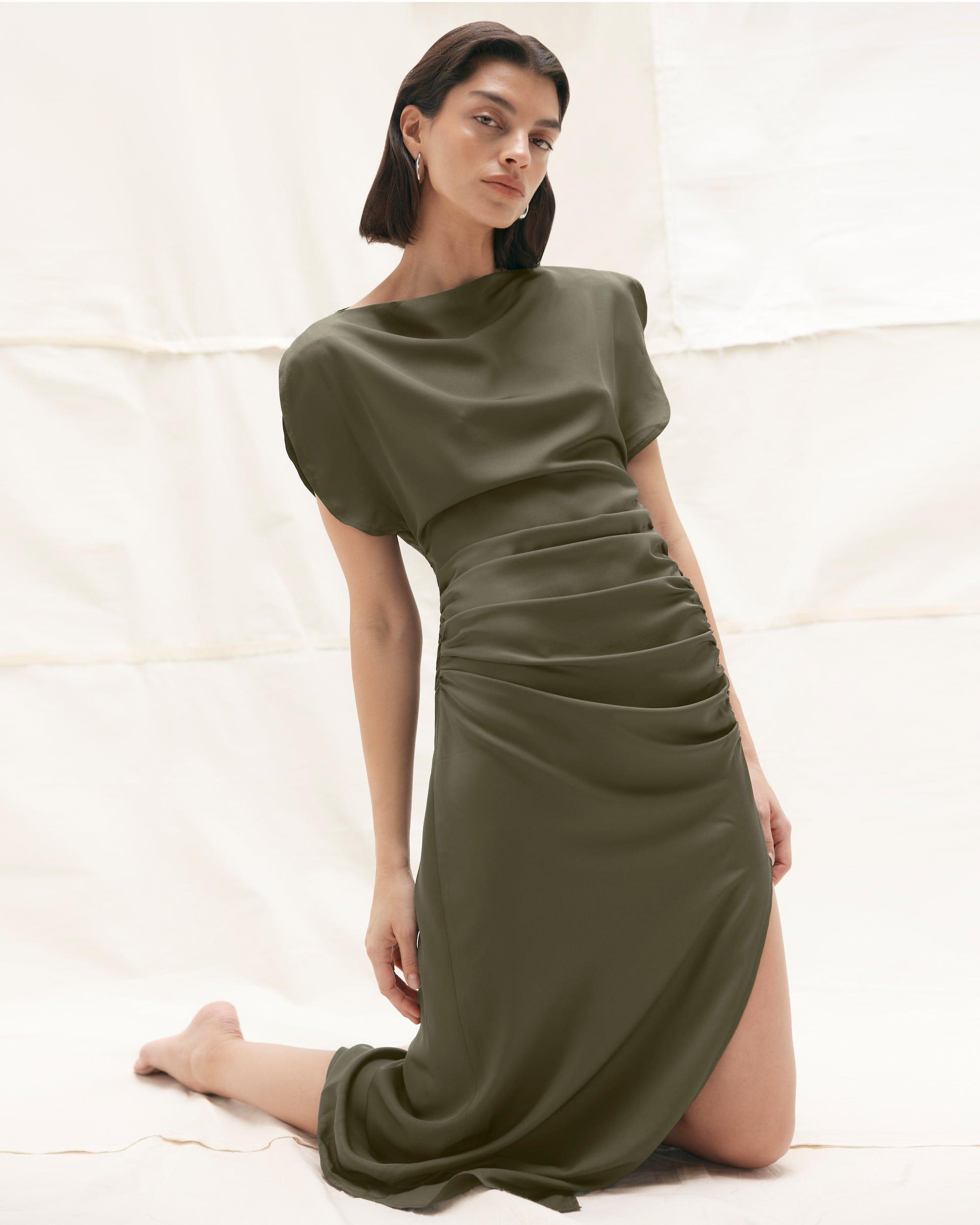 Yuyan Ruched-Waist Side-Slit Dress Product Image