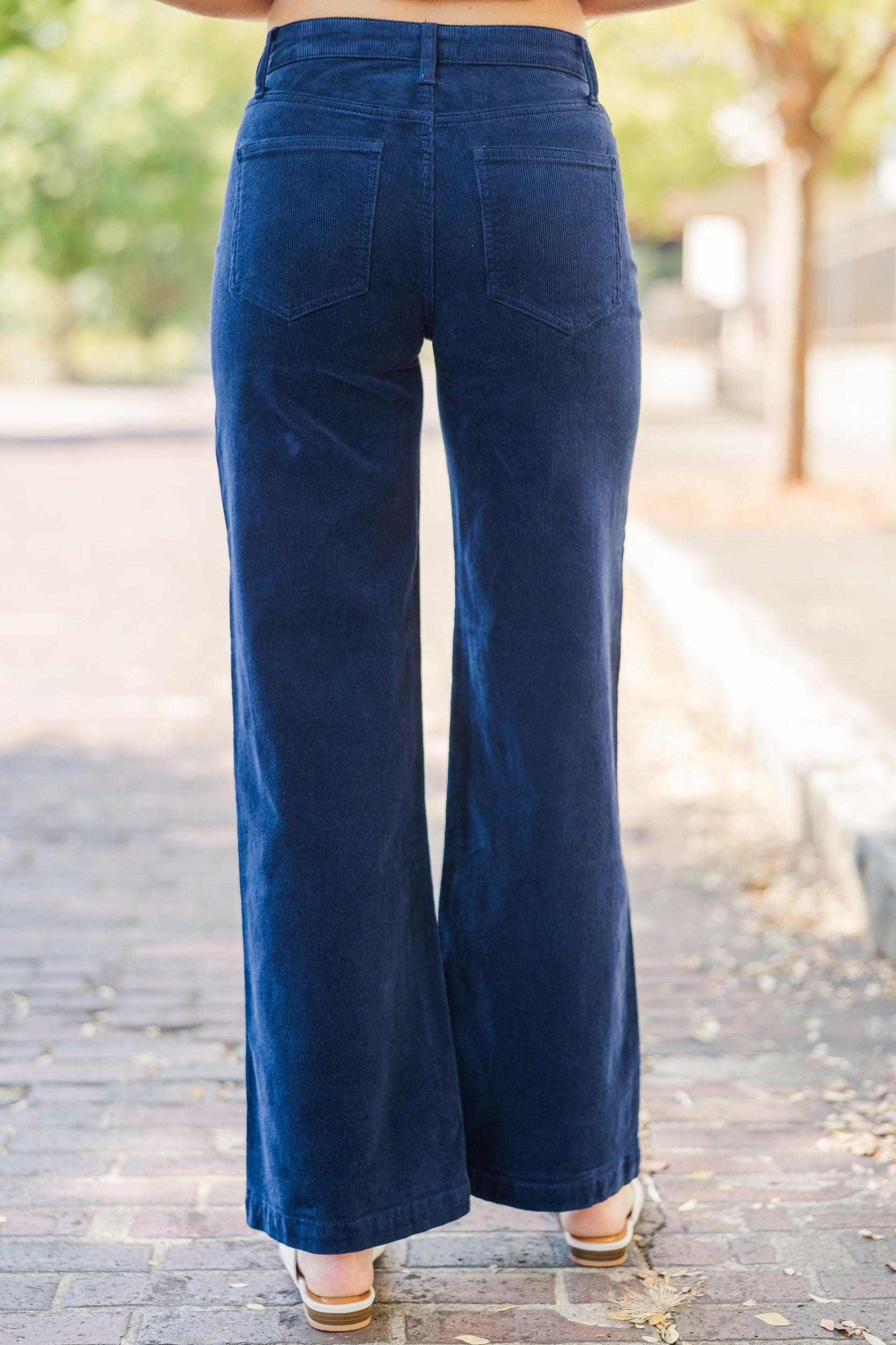 Set Your Path Navy Blue Corduroy Wide Leg Pants Female Product Image