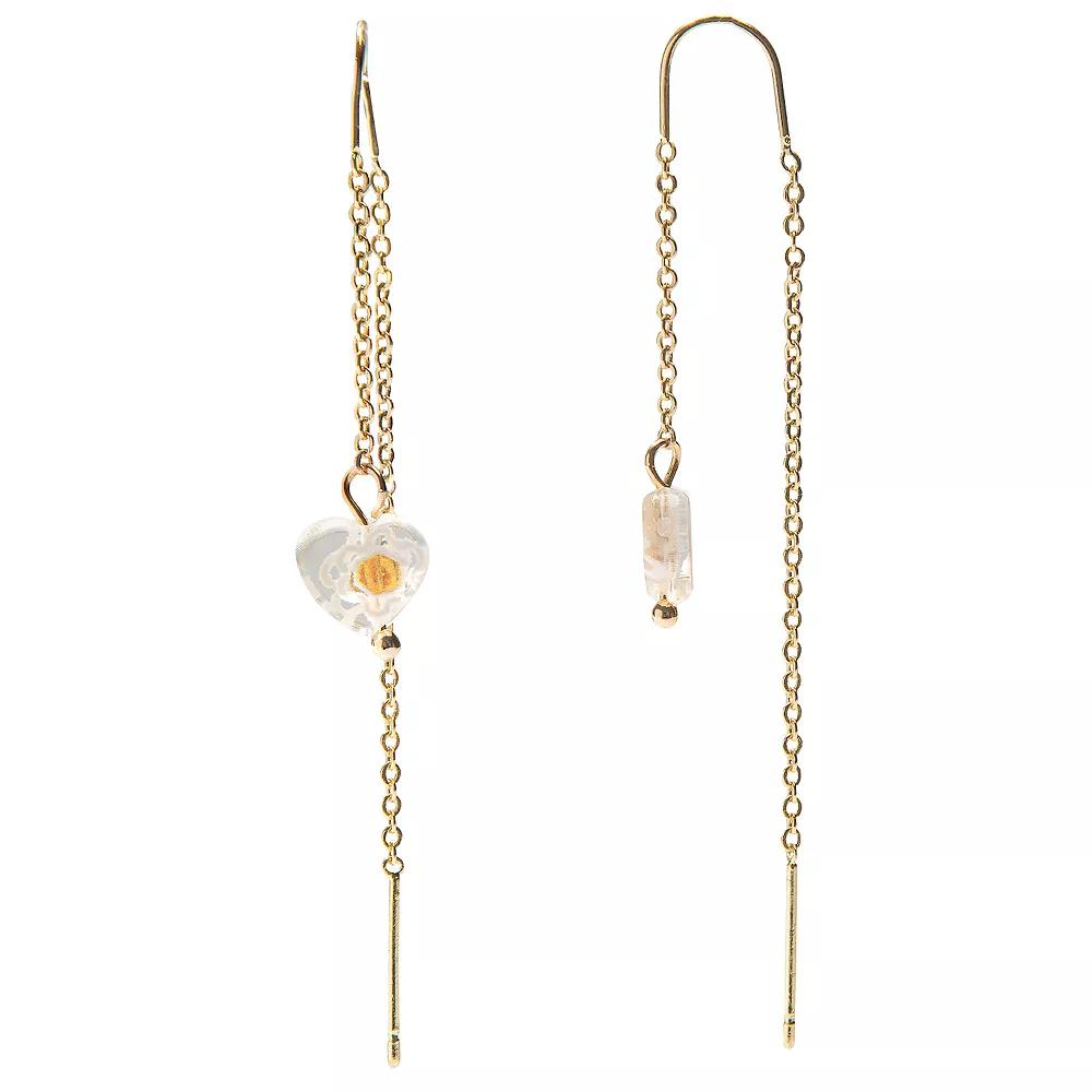 LC Lauren Conrad Gold Tone Heart Bead Drop Threader Earrings, Women's, White Product Image