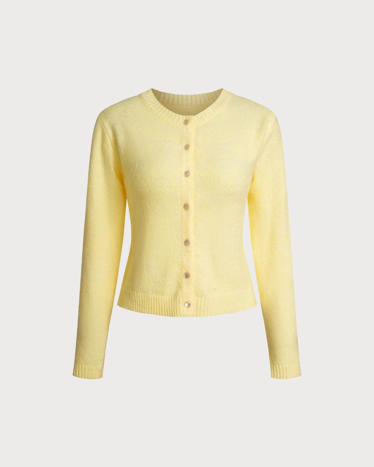 Yellow Round Neck Knit Cardigan Product Image