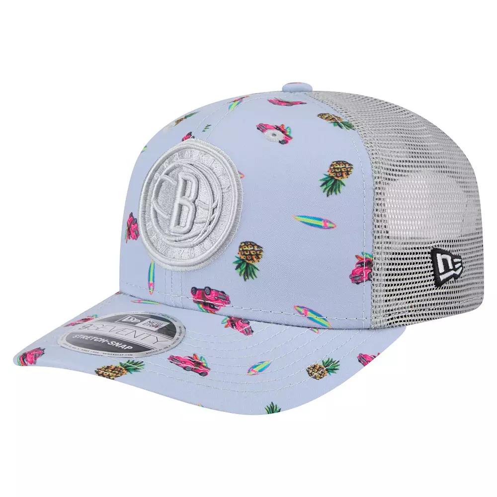 Men's New Era Light Blue/Gray Brooklyn Nets Adventure Aloha Pattern 9SEVENTY Stretch-Snap Hat Product Image