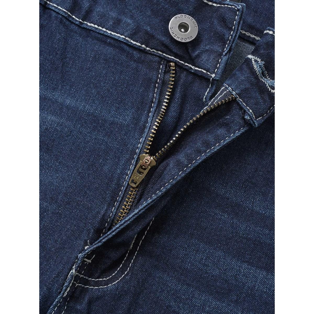 Plus Size Very Stretchy High Rise Dark Wash Denim Shorts Women Indigo Casual Plain High stretch Slanted pocket Jeans BloomChic 30/6X Product Image