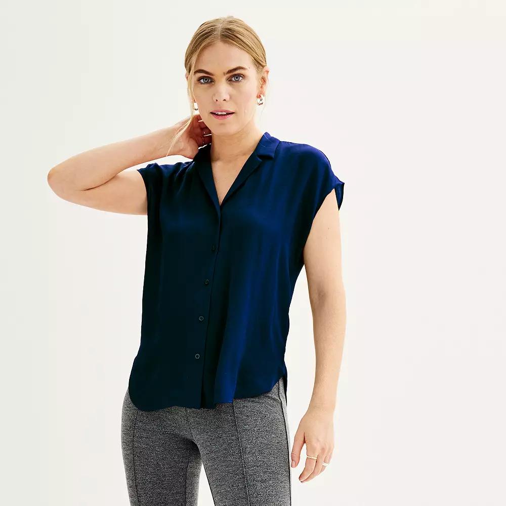 Women's Petite Nine West Short Sleeve Easy Lapel Shirt,  Product Image