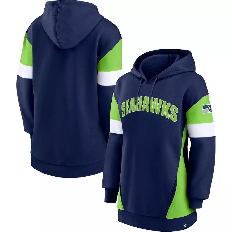 Women's Fanatics Branded College Navy/Neon Green Seattle Seahawks Lock It Down Pullover Hoodie,  Product Image