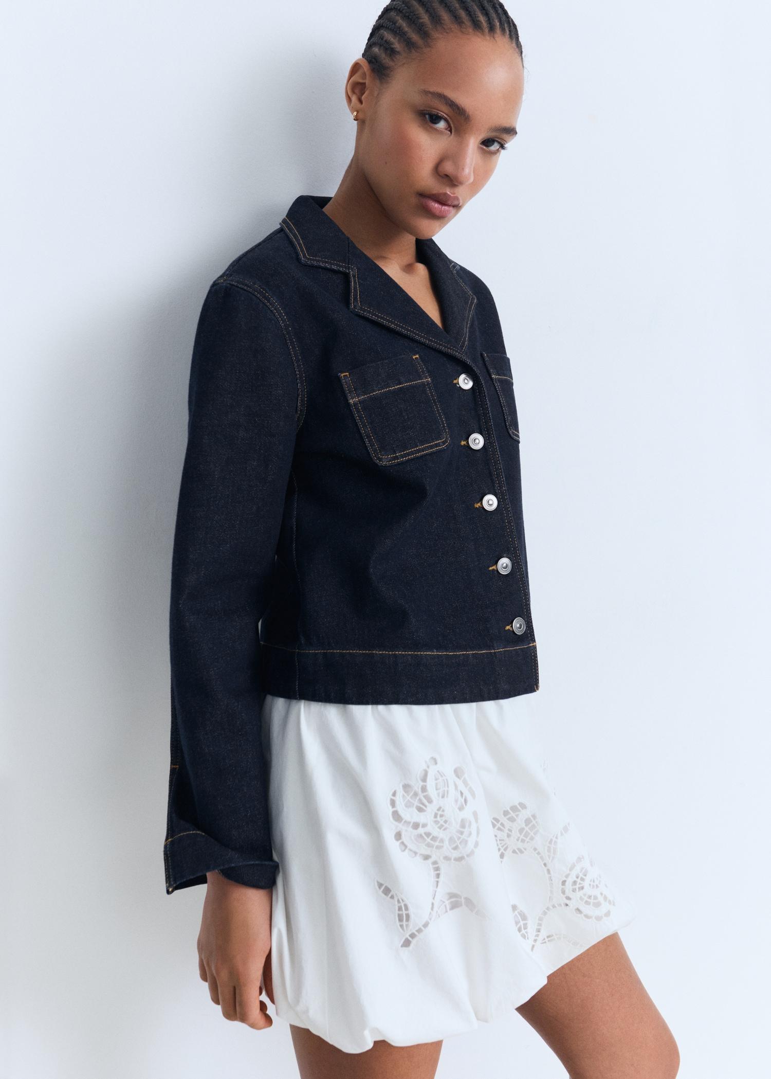 Fitted denim jacket with pockets - Women | MANGO USA Product Image