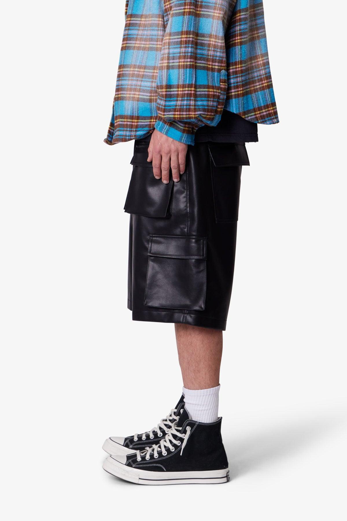 Baggy Leather Cargo Shorts - Black Product Image