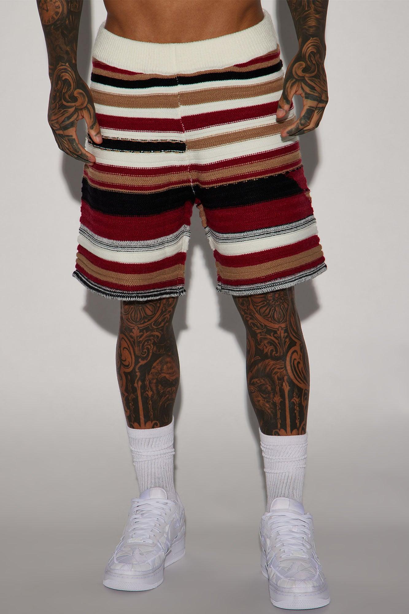 Striped Sweater Knit Shorts - Red/combo Product Image