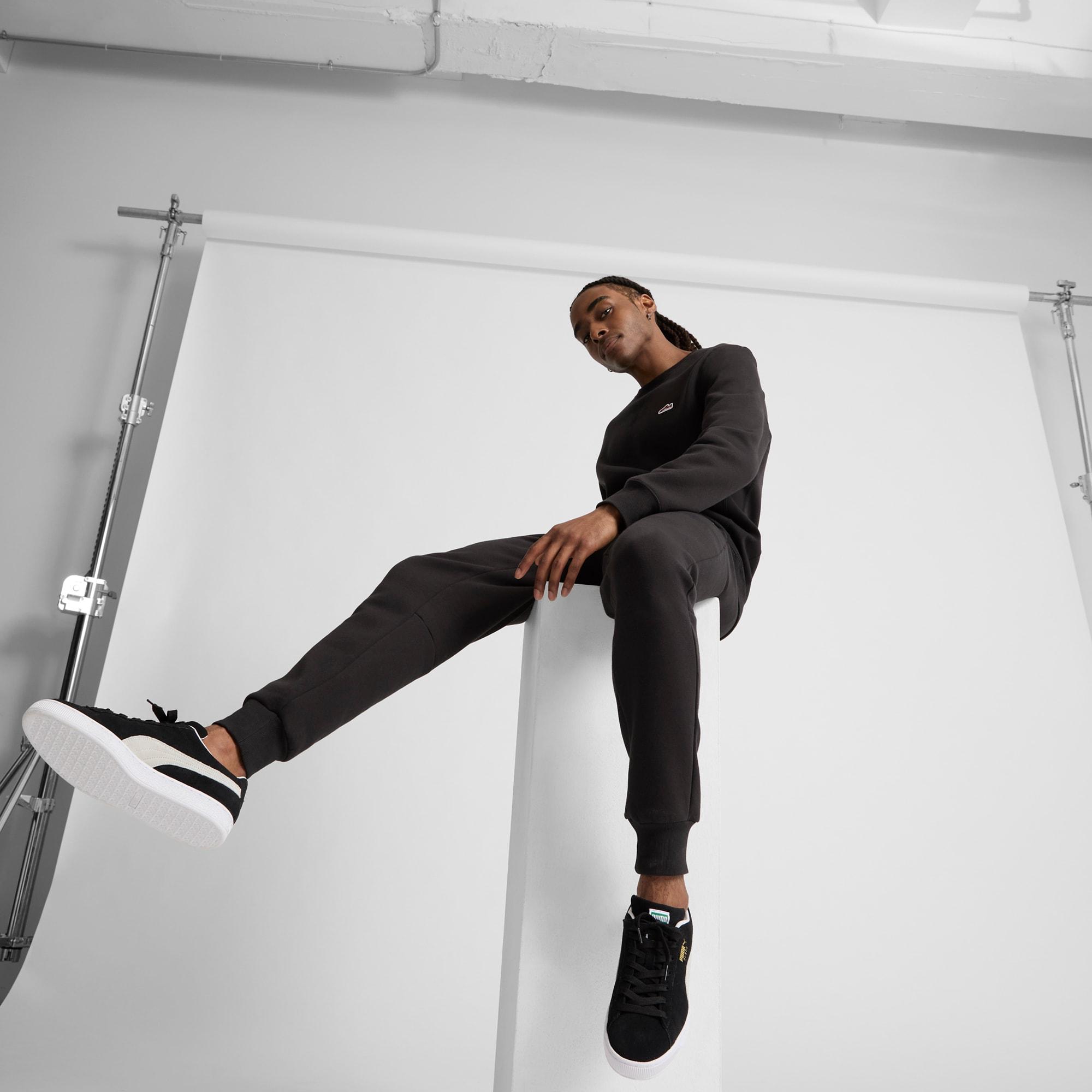 Suede Logo Men's Crew Neck Sweatshirt Product Image