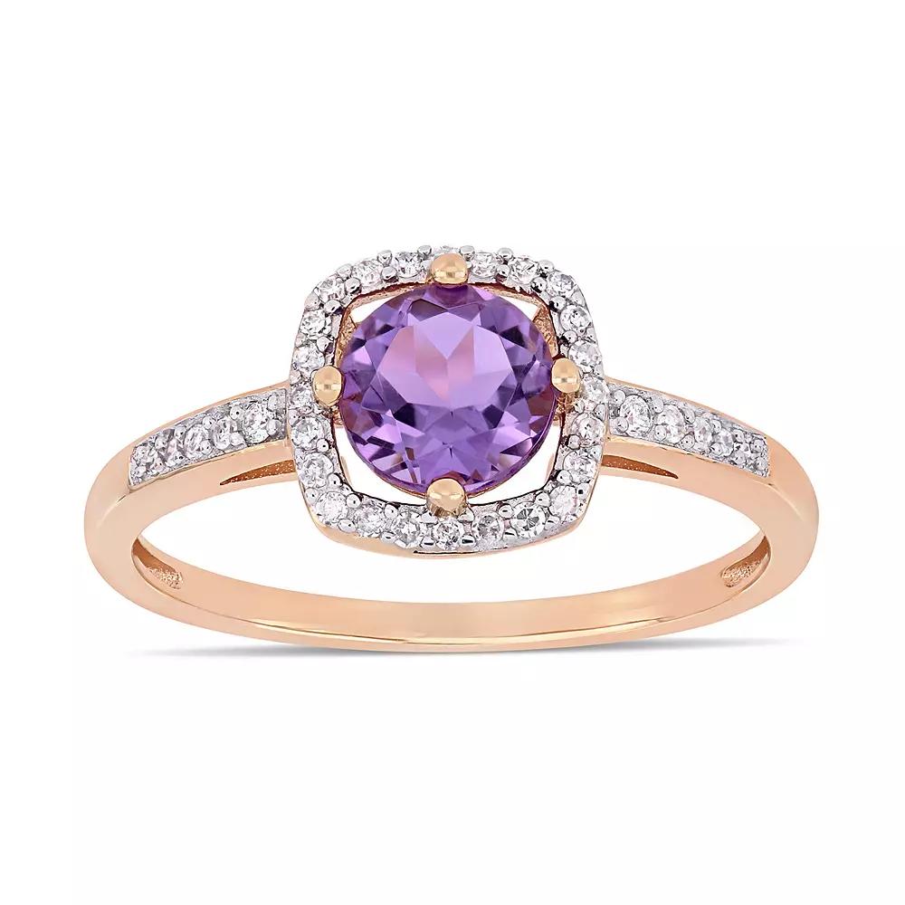 Stella Grace 10k Rose Gold 1/8 Carat T.W. Diamond Amethyst Frame Ring, Womens 10k Pink Product Image