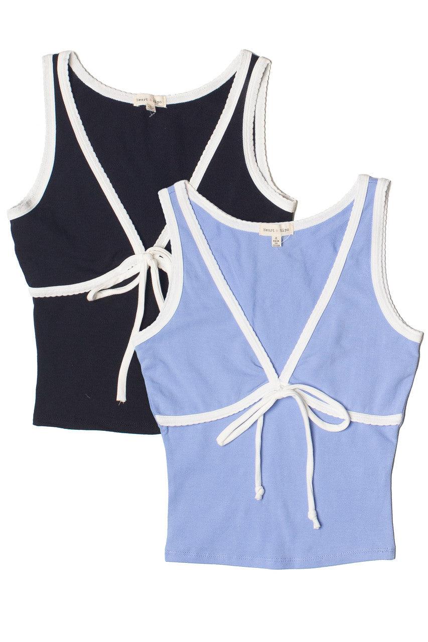 Tie Front Scallop Trim Tank Top Product Image