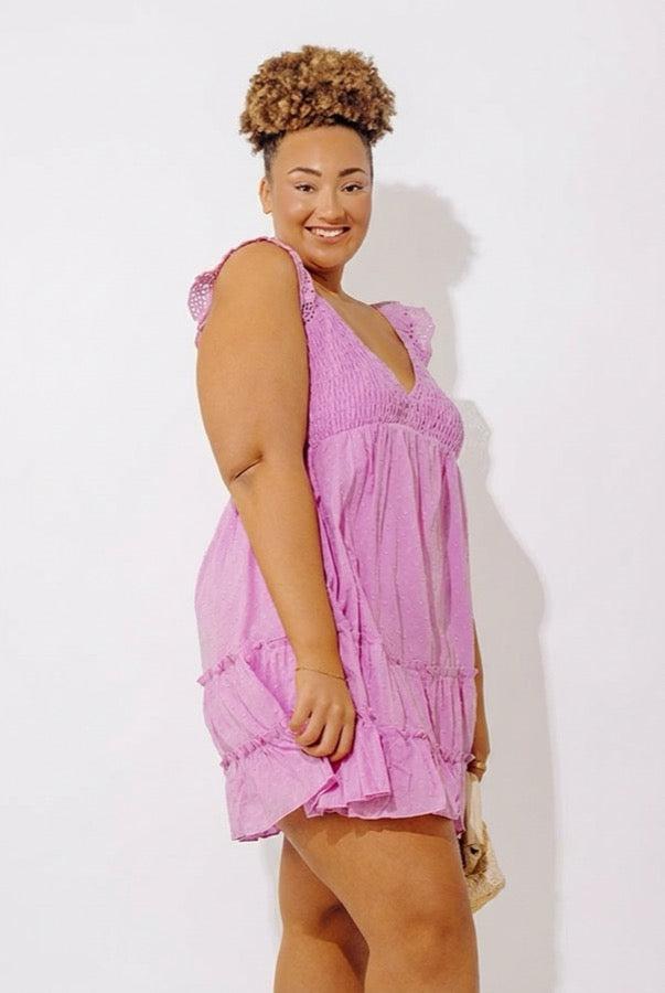 Sweetly Styled Smocked Tiered Mini Dress In Dusty Purple Curves Product Image