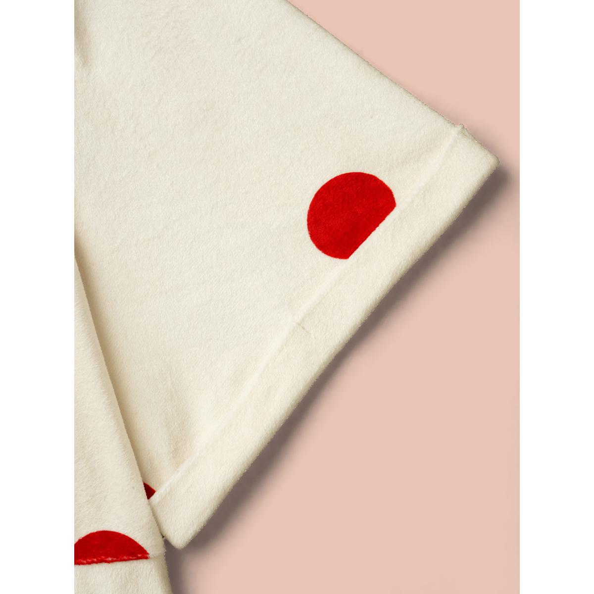 Plus Size Mink Velvet Polka Dots Contrast T-Shirt Beige Women Casual Gathered V-neck Bodycon Everyday T-shirts BloomChic 14-16/1X Product Image