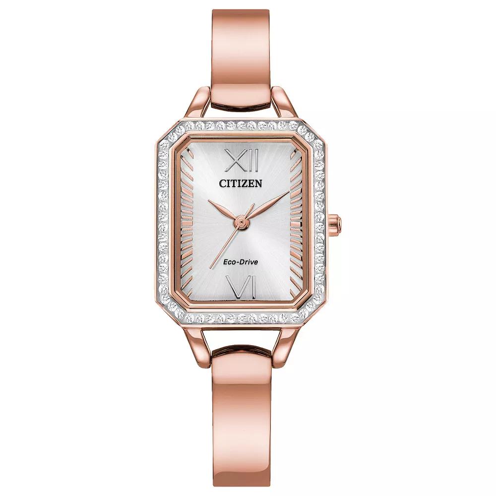 Citizen Eco-Drive Silhouette Crystal Womens Gold Tone Stainless Steel Black Dial Bangle Watch Product Image