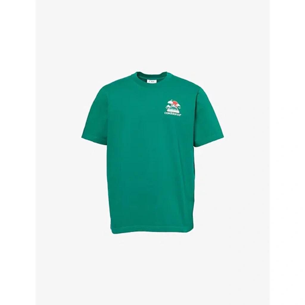CASABLANCA Mens Montagne Ondulee Brand-print Cotton-jersey T-shirt In Green Product Image