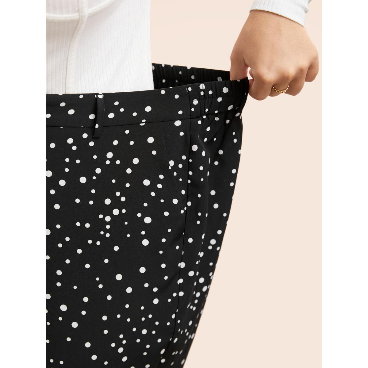 Plus Size Polka Dot Mid Rise Wide Leg Pants Women Black Elegant Wide Leg Mid Rise Everyday Pants BloomChic 14-16/1X Product Image