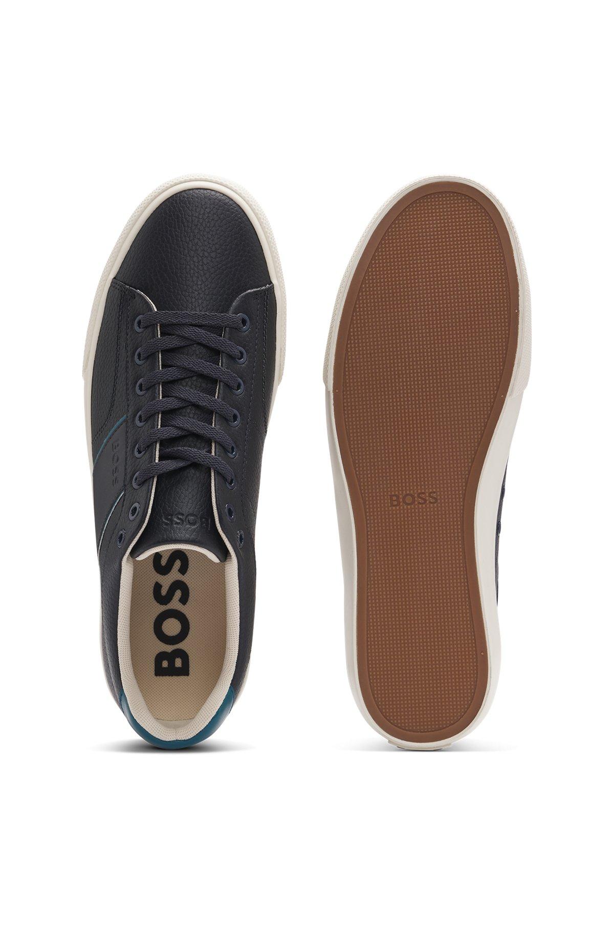 Faux-leather trainers with grained and plain textures Product Image