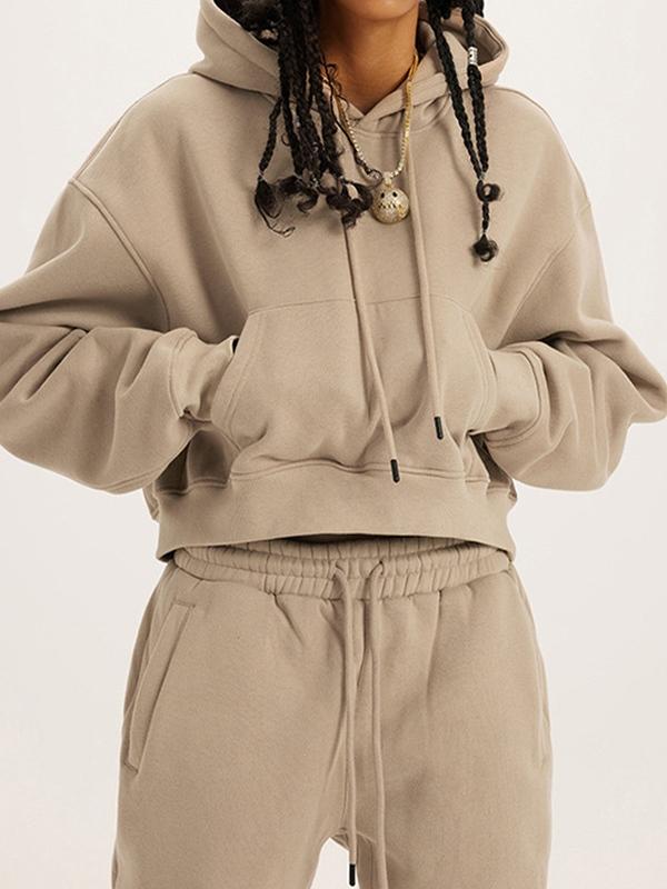 Solid Color Kangaroo Pocket Short Oversized Hoodie Product Image