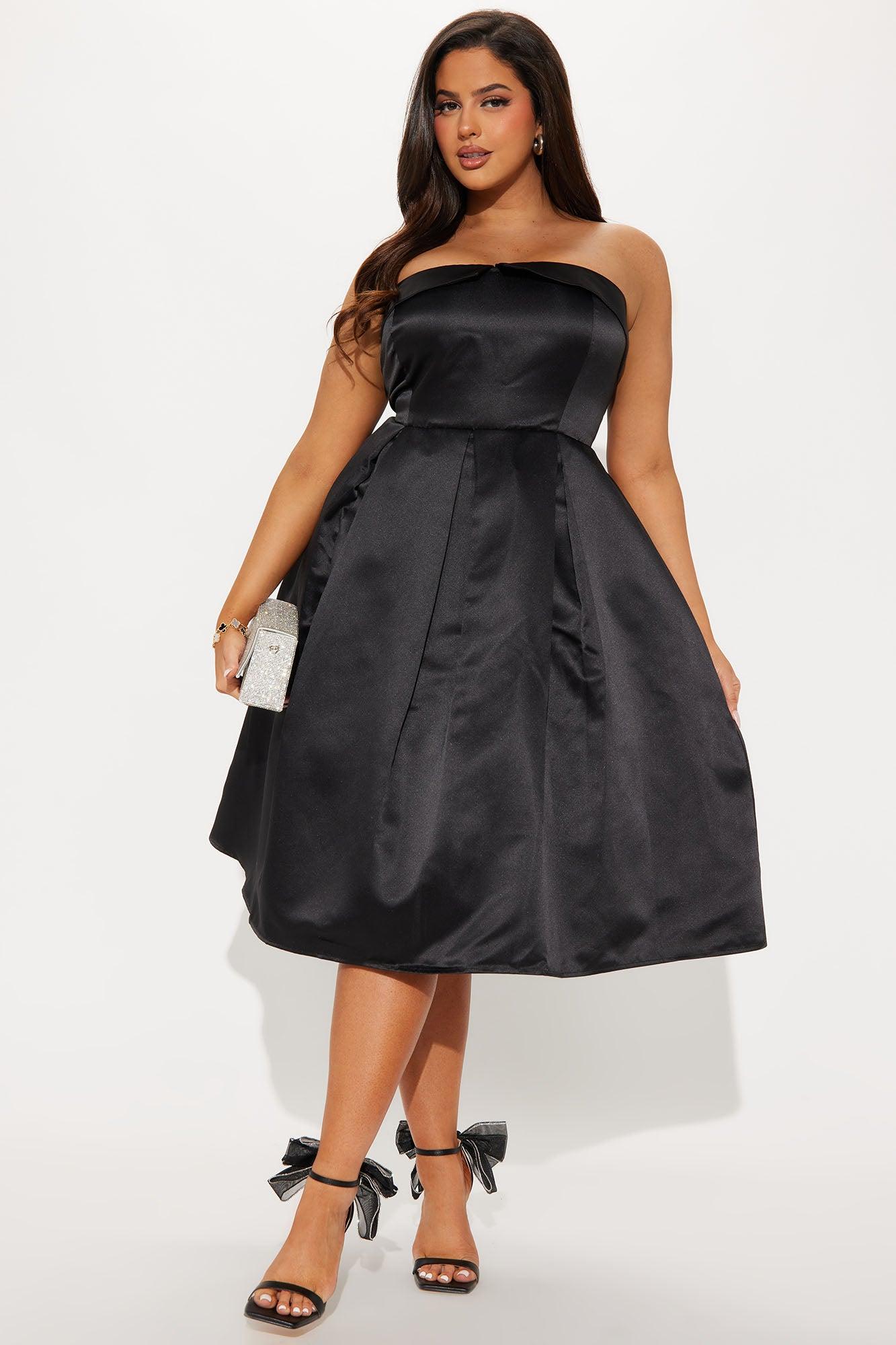 Kind Heart Satin Midi Dress - Black Product Image