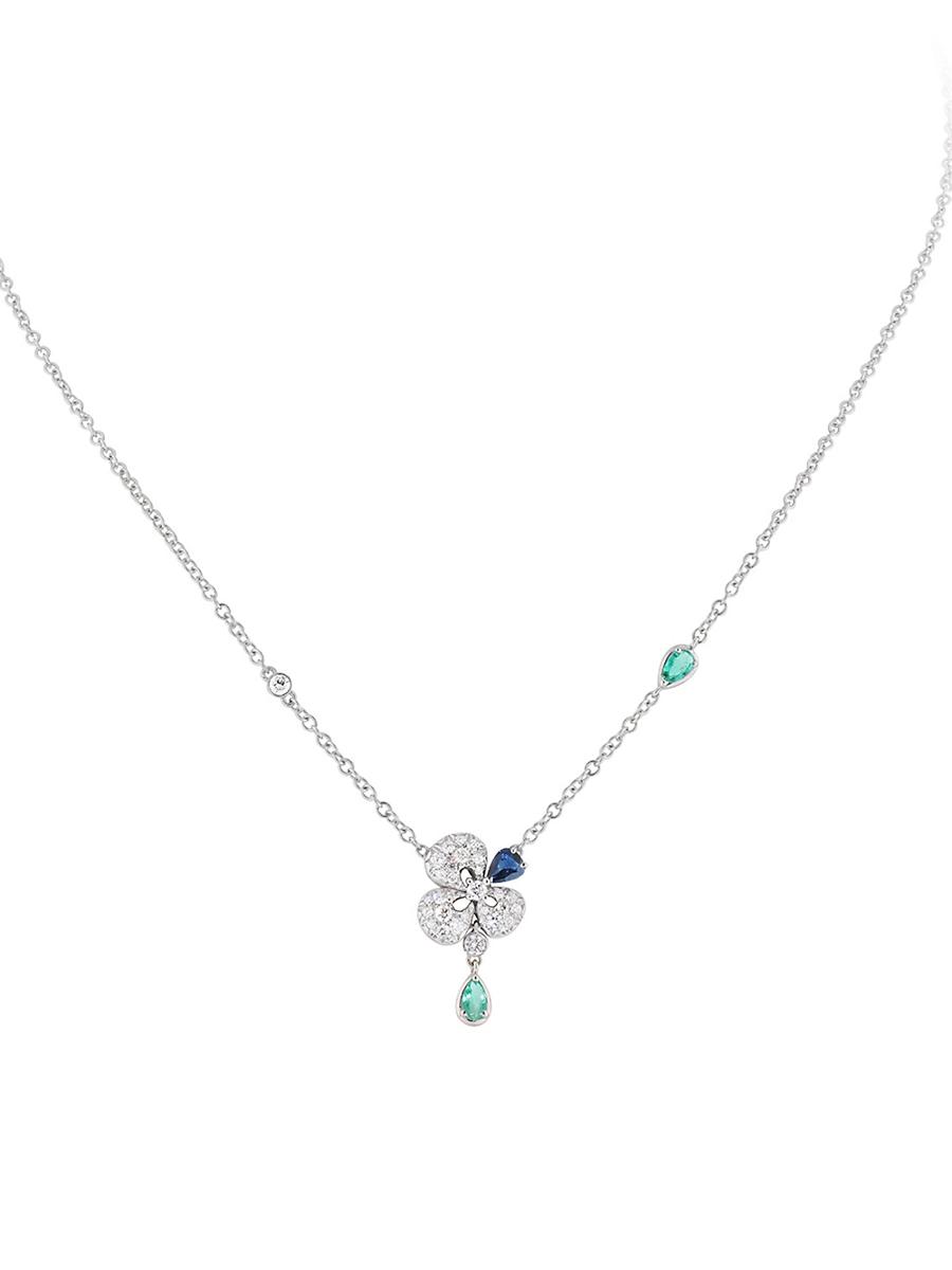 Womens Ischia 18K White Gold & Multi-Gemstone Flower Pendant Necklace Product Image