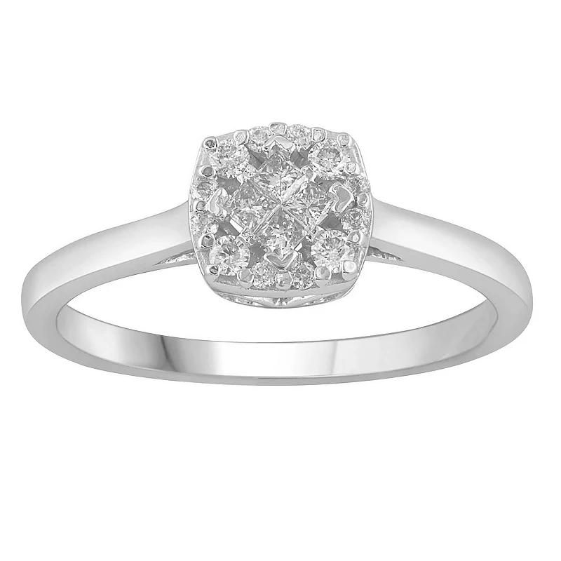 10k White Gold 1/4 Carat T.W. Diamond Cushion Ring, Women's, Size: 6, 10k Whgold Product Image