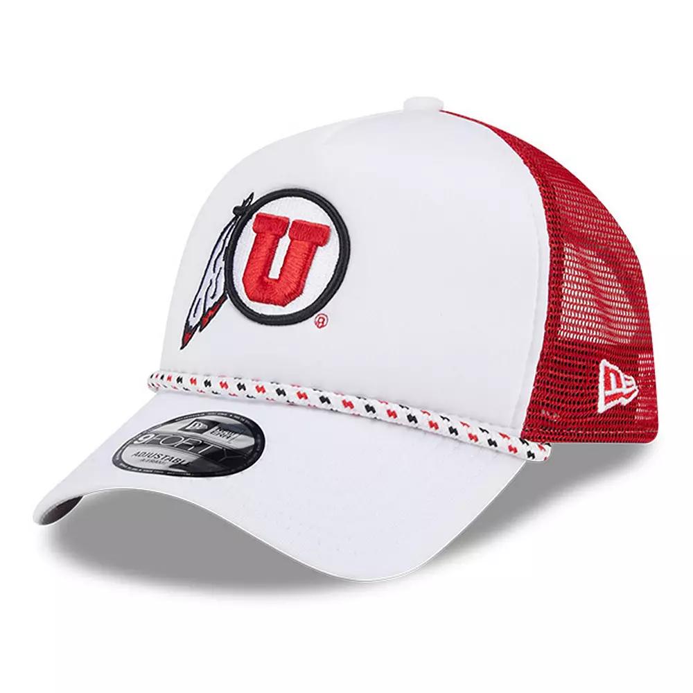 Men's New Era White/Red Utah Utes Court Sport Foam A-Frame 9FORTY Adjustable Trucker Hat, Ute White Product Image