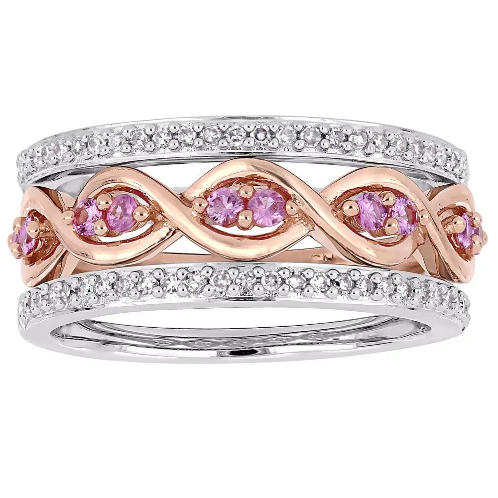 Stella Grace 14k Two Tone Gold Pink Sapphire & 1/4 Carat T.W. Diamond Ring Set, Womens Product Image