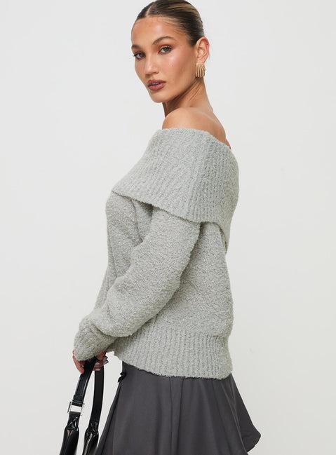Parkley Boucle Off The Shoulder Sweater Grey Marle Product Image