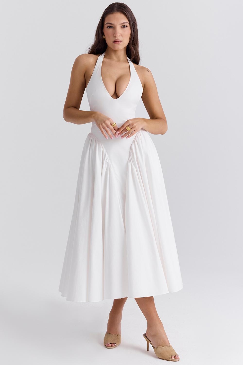Marilyn  white cotton halter midi sundress Product Image