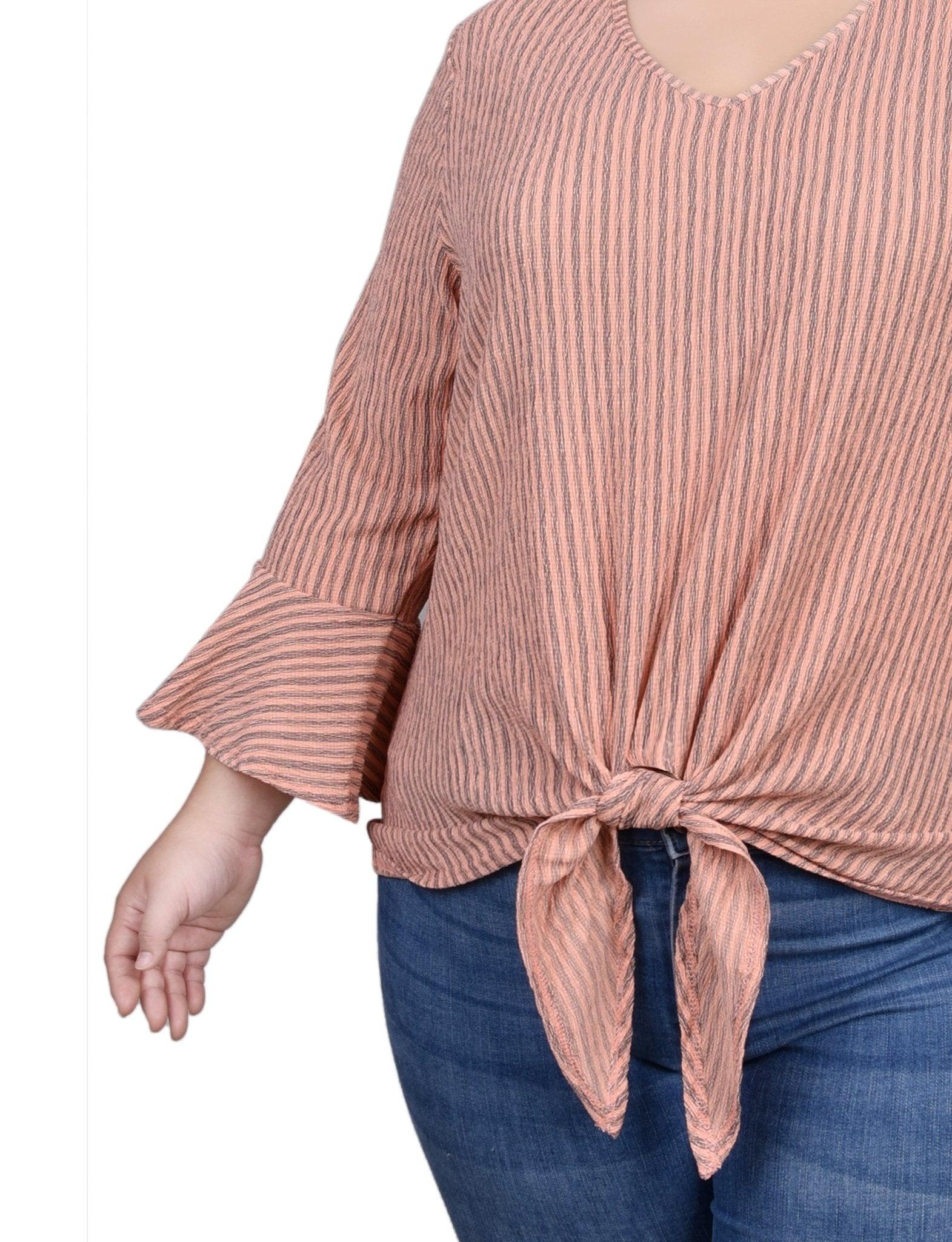 Coral 3/4 Bell Sleeve Textured Knit Top - Plus Product Image