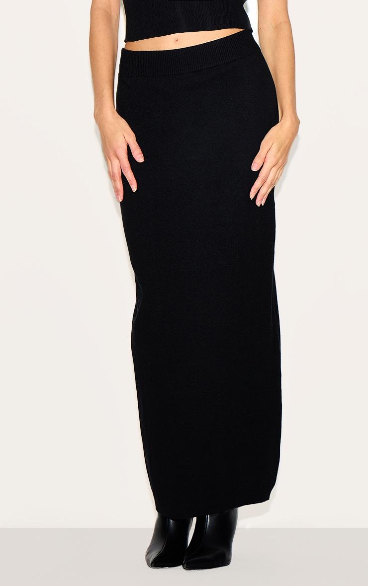 Black Basic Knit Maxi Skirt Product Image