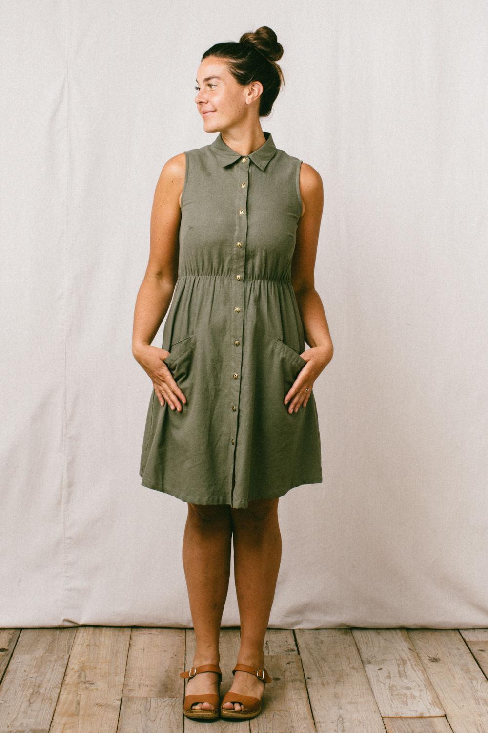 Mona Dress in Olive Linen Product Image