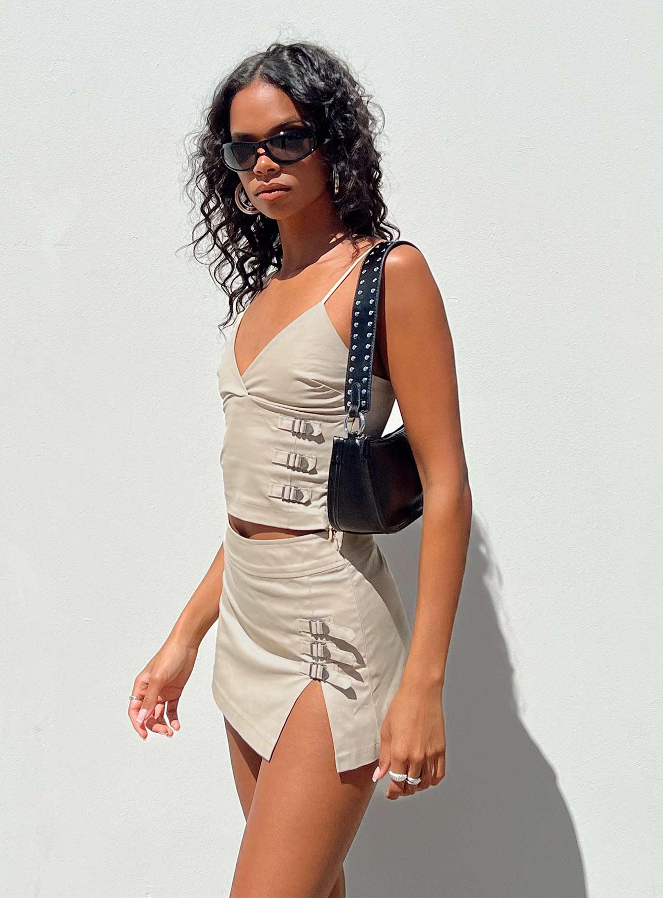 Back 2k Mini Skirt Taupe Product Image