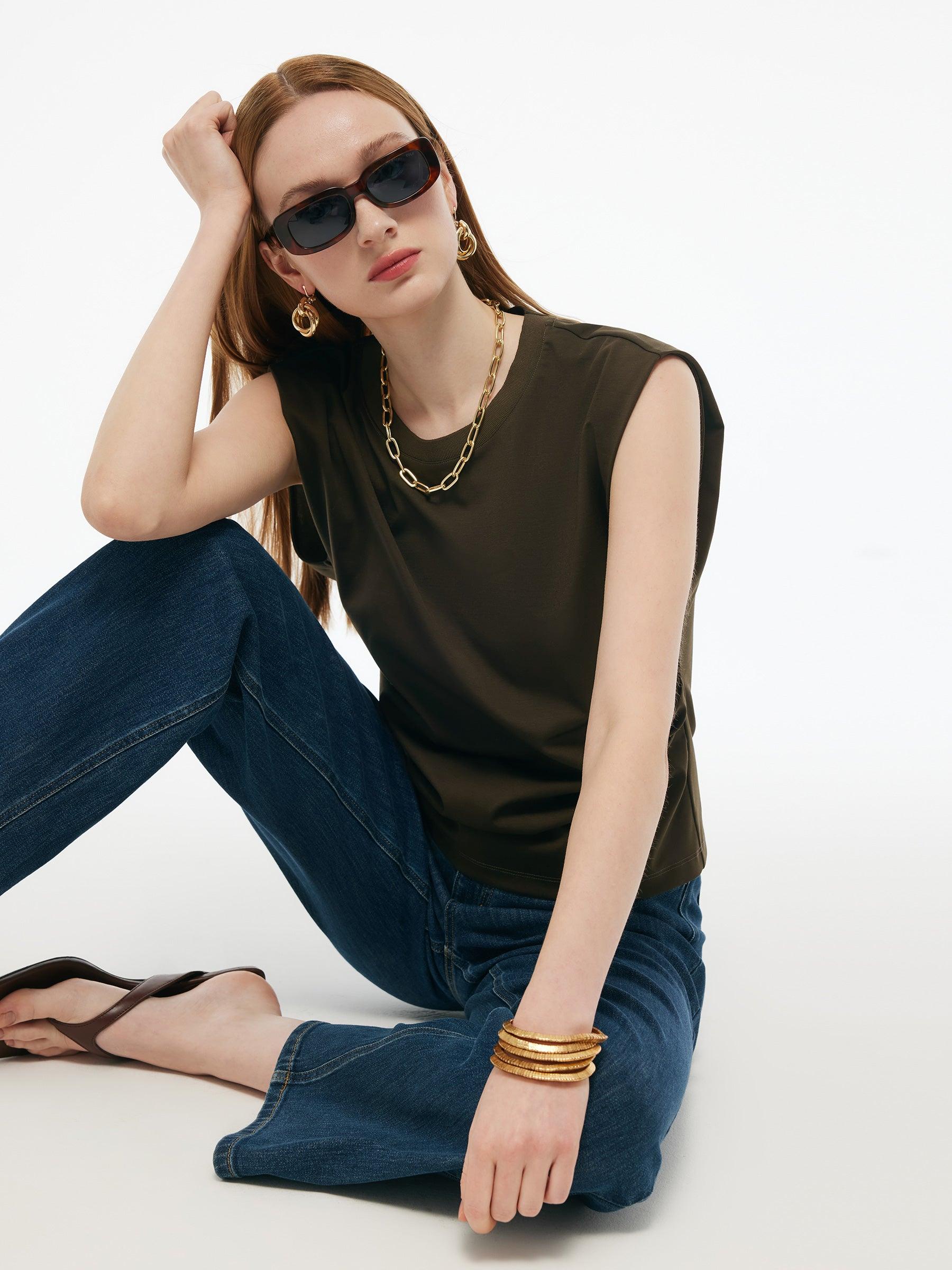 Tencel-blend Ruched Waist Women Knit Tank Top Product Image