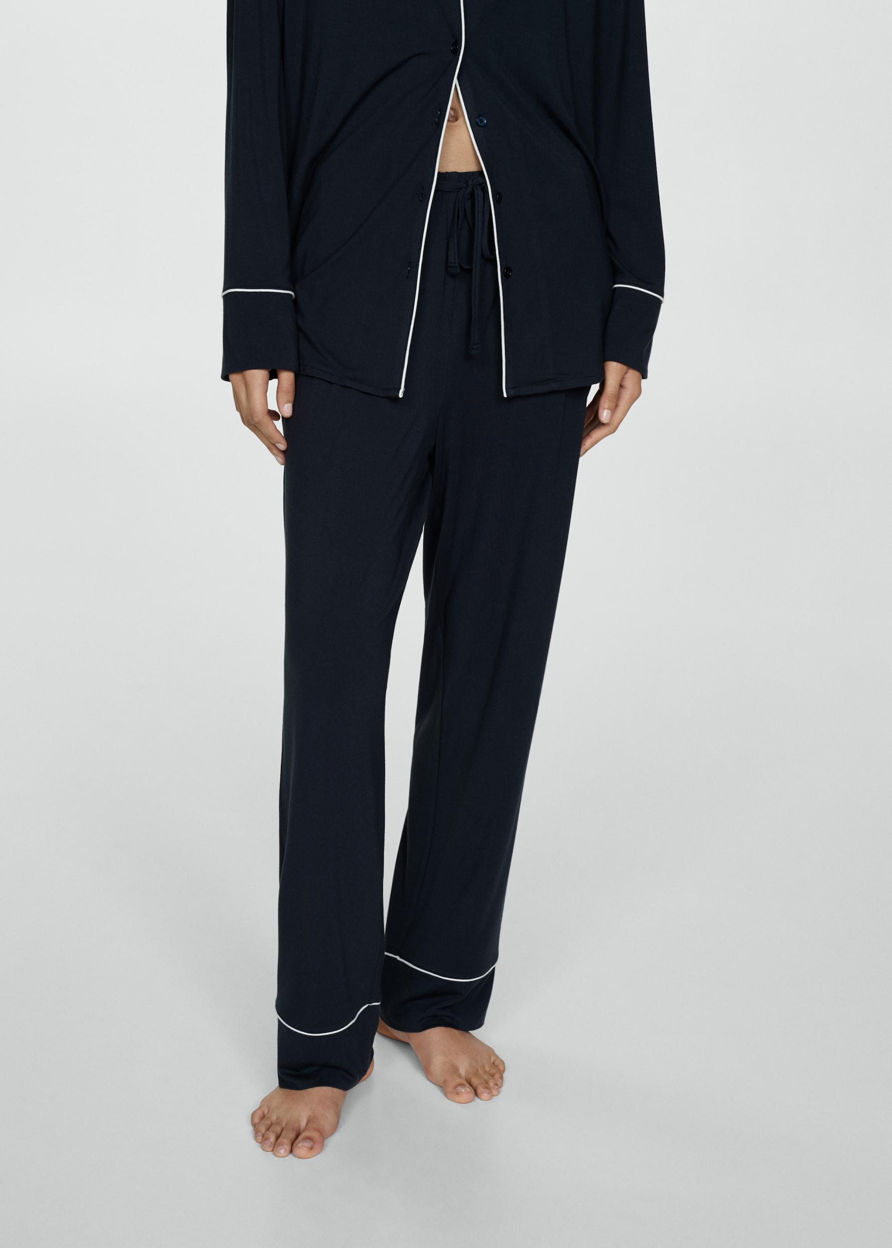 Two-piece pyjamas with piping - Women | MANGO USA Product Image