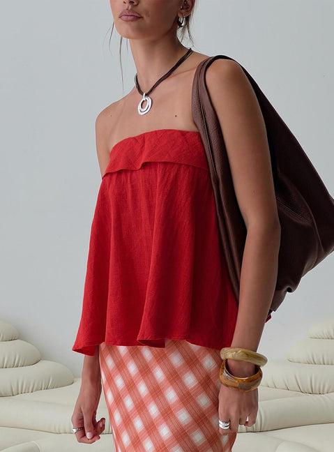 Ethel Strapless Linen Top Red Product Image