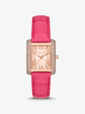 Emery Pavé Rose Gold-Tone and Crocodile Embossed Leather Watch Product Image