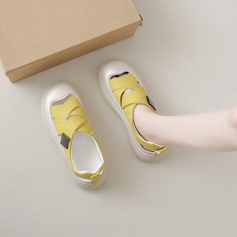 Studded Cross Strap Platform Slip-Ons Product Image