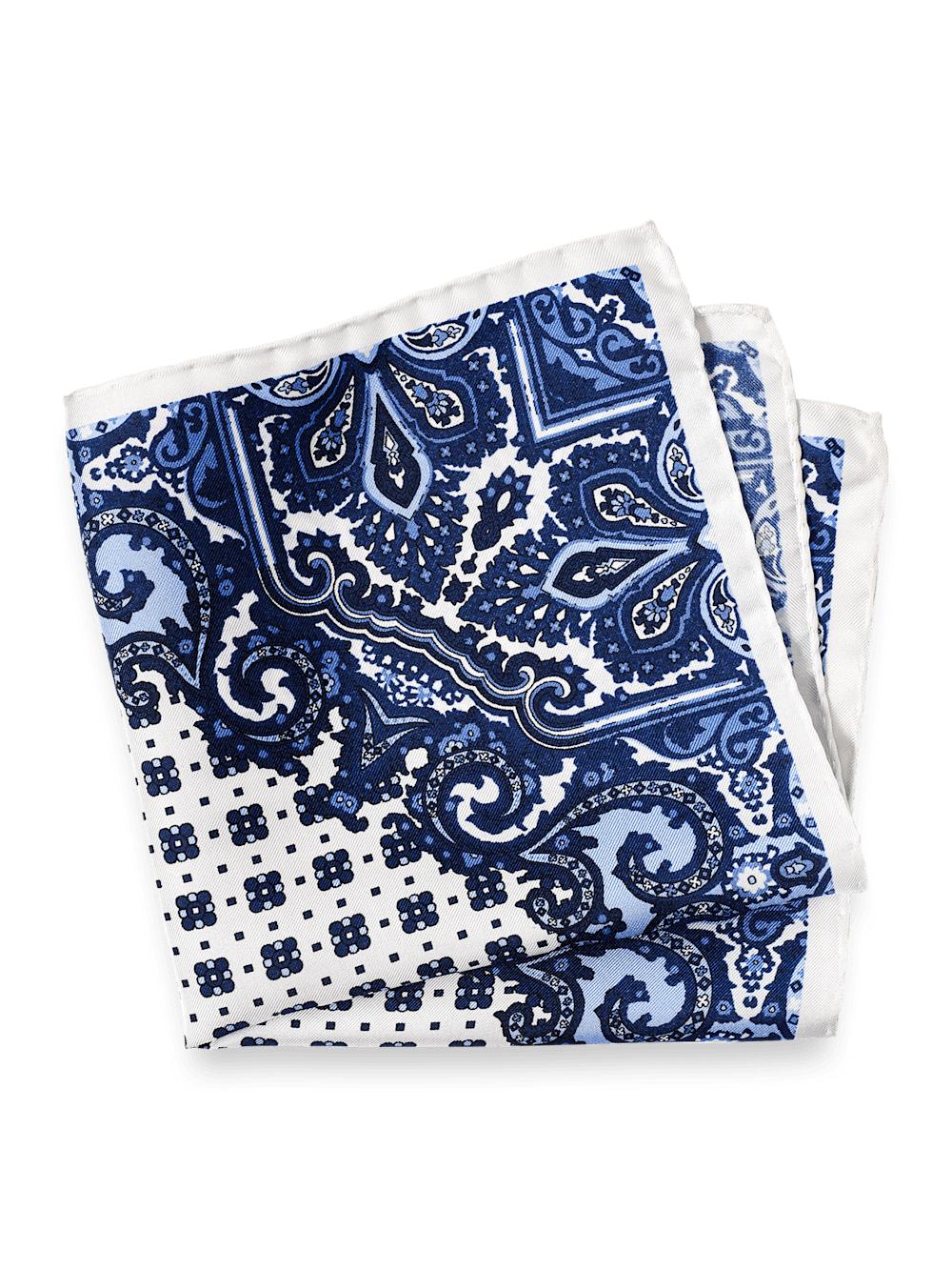 Medallion Silk Pocket Square - Blue/white Product Image