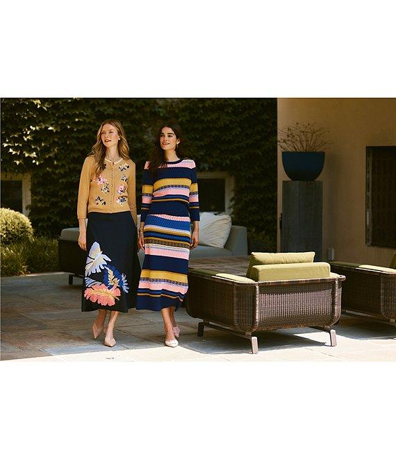 tyler boe Georgie Stripe Mix Coordinating Stitch Wool Blend Crew Neck 3/4 Sleeve Sweater Product Image