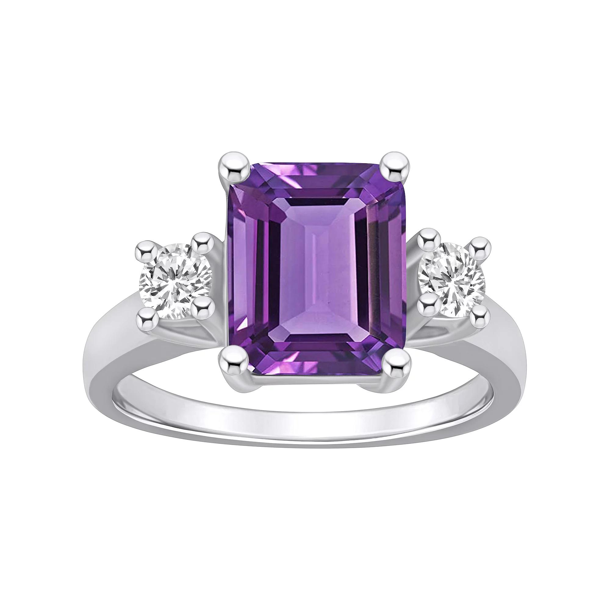 Alyson Layne 14k White Gold Emerald-Cut Amethyst & 1/3 Carat T.W. Diamond Ring, Womens Product Image
