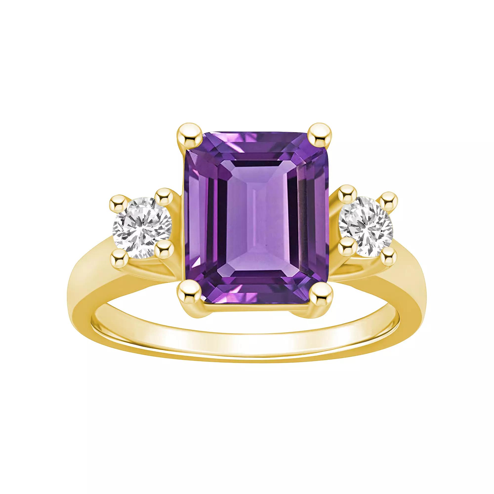 Alyson Layne 14k White Gold Emerald-Cut Amethyst & 1/3 Carat T.W. Diamond Ring, Womens Product Image