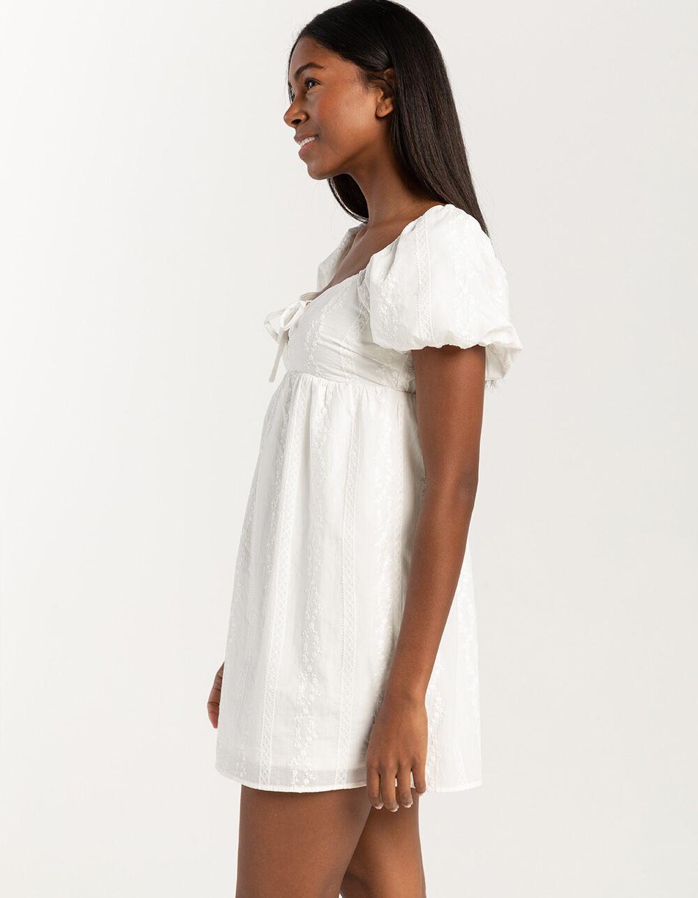 RSQ Womens Tie Front Embroidered Babydoll Dress - WHITE Product Image