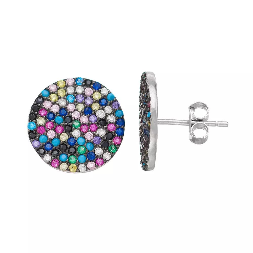 Sterling Silver Cubic Zirconia Disc Stud Earrings, Women's Product Image