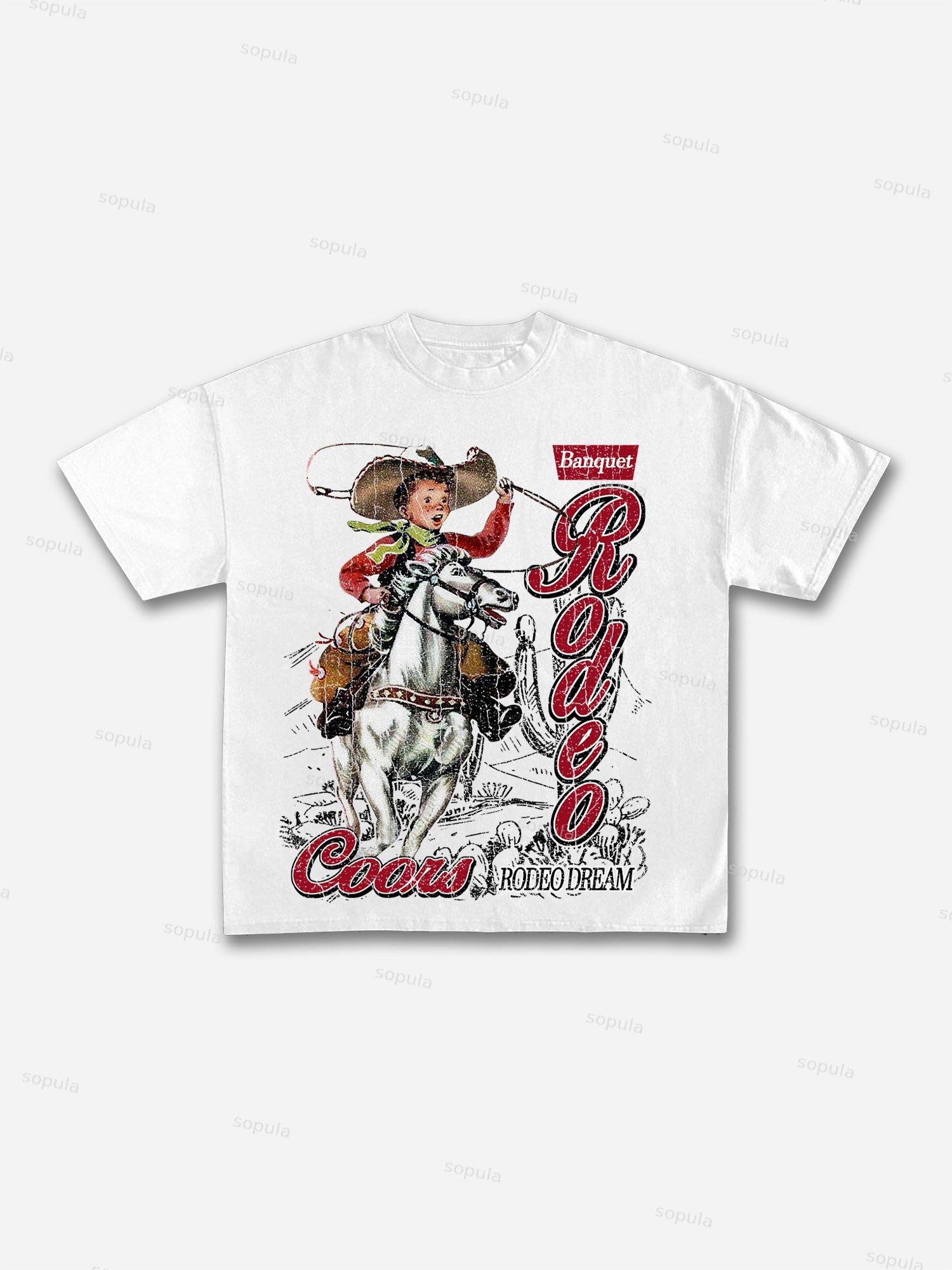 Cowboy Rodeo Dreams Print Cotton T-shirt Product Image