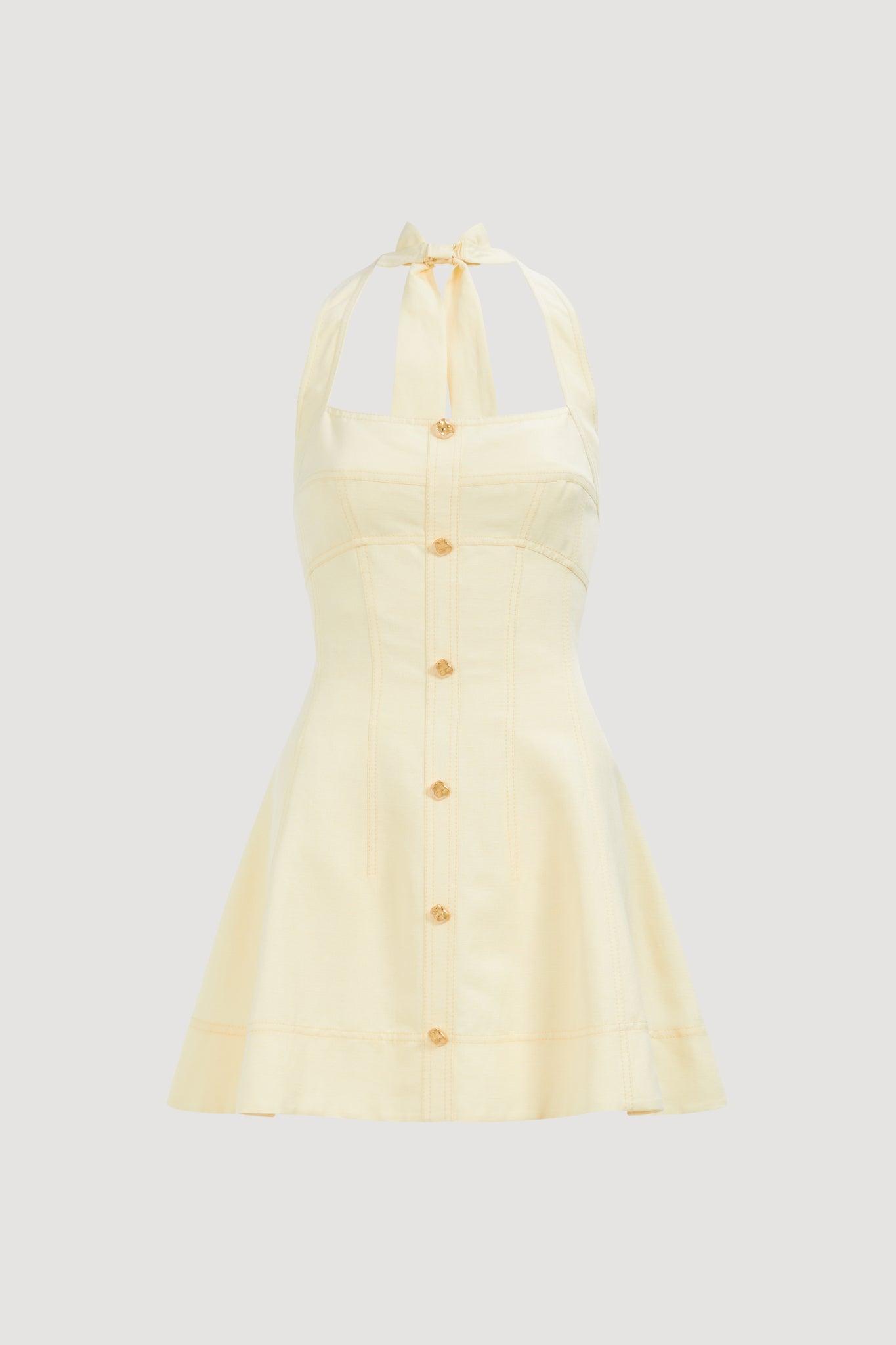 Monroe Halter Mini Dress-BUTTER / 4 Product Image