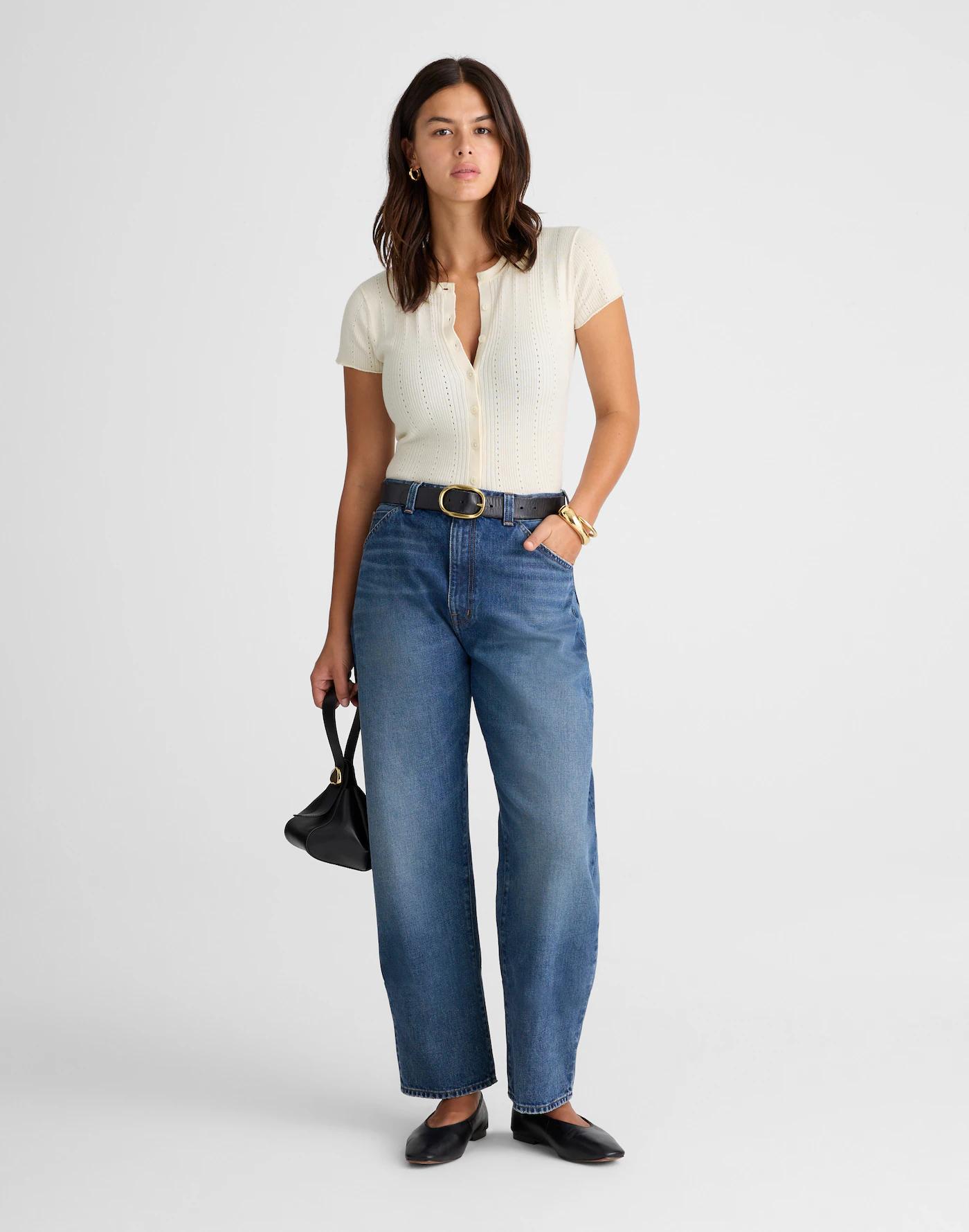 Cotton-Blend Pointelle Short-Sleeve Cardigan Product Image