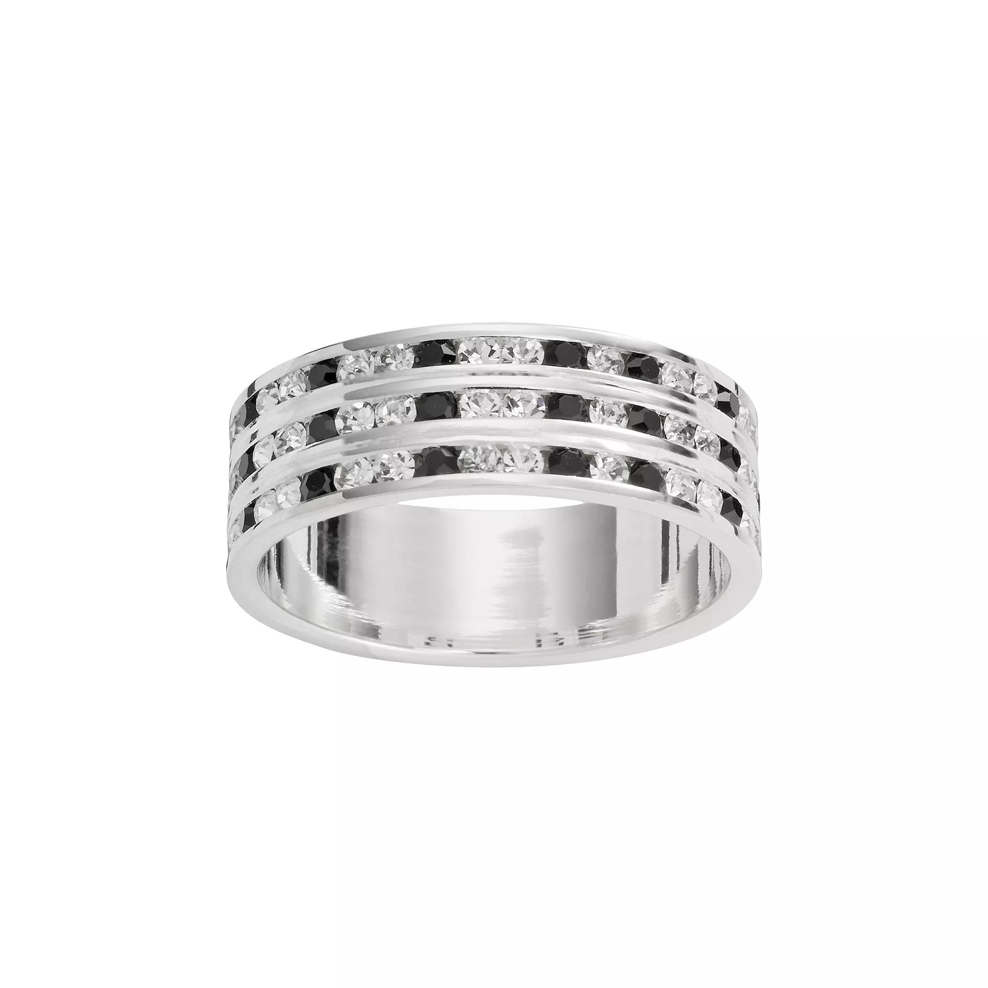 Traditions Jewelry Company Silver Plate Black & White Crystal Multirow Ring, Womens Product Image