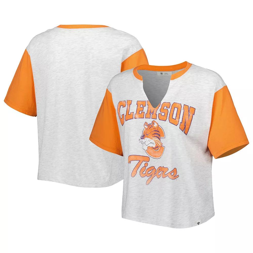Women's '47 Gray/Orange Clemson Tigers Dolly Cropped V-Neck T-Shirt, Size: Large, Grey Product Image