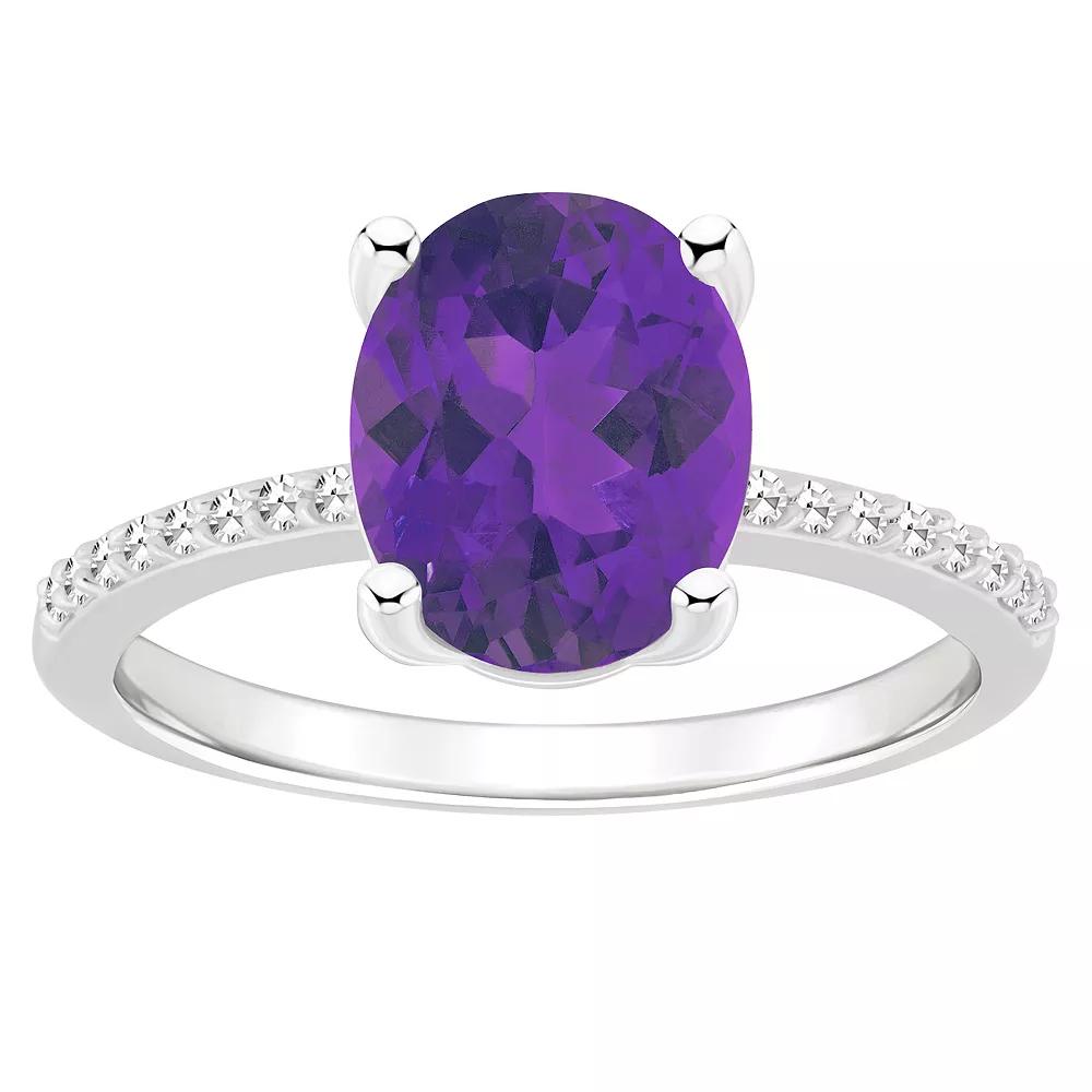 Alyson Layne Sterling Silver 10 mm x 8 mm Oval Gemstone & 1/10 Carat T.W. Diamond Ring, Women's, Purple Product Image