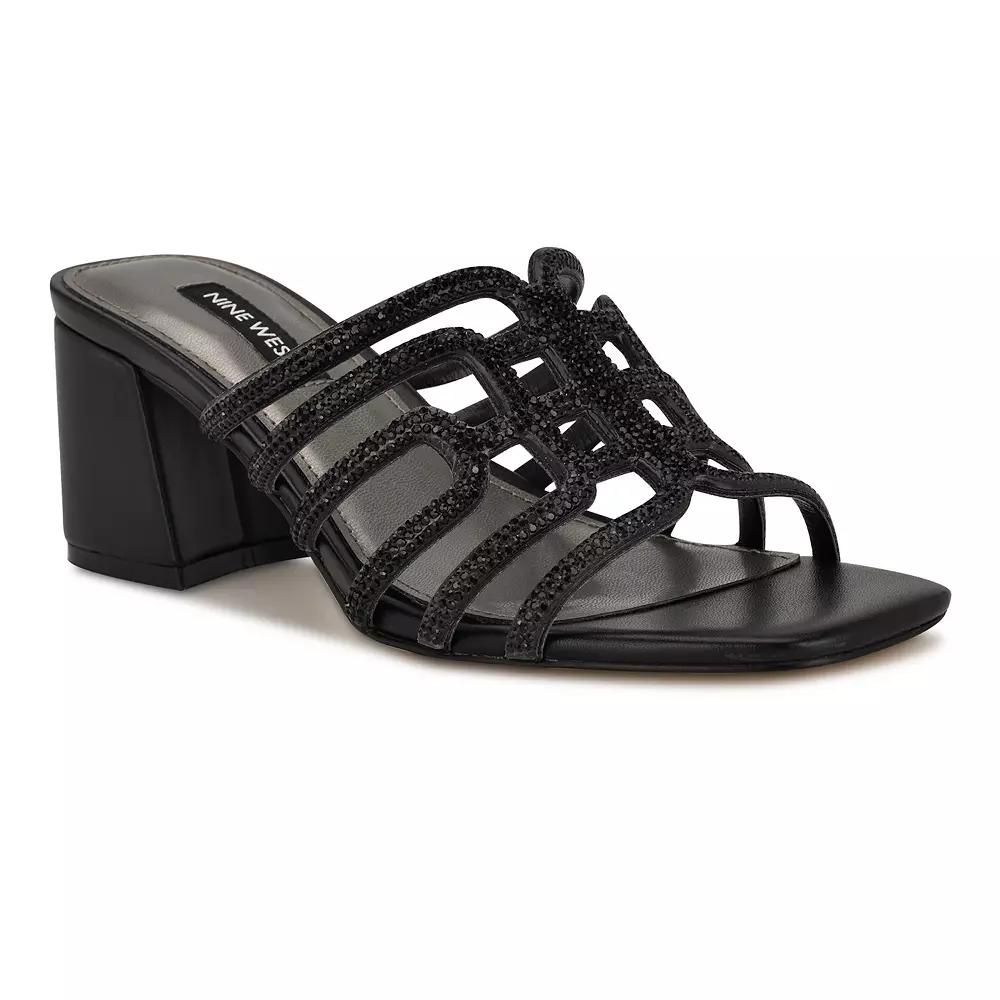 Nine West Grassa Women's Slip-On Block Heel Embellished Dress Sandals, Size: 7.5, Black Product Image